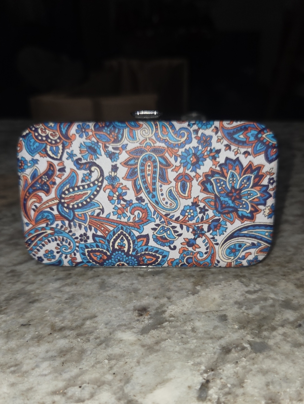 Paisley Print Clutch Wristlet in Blue & Orange
